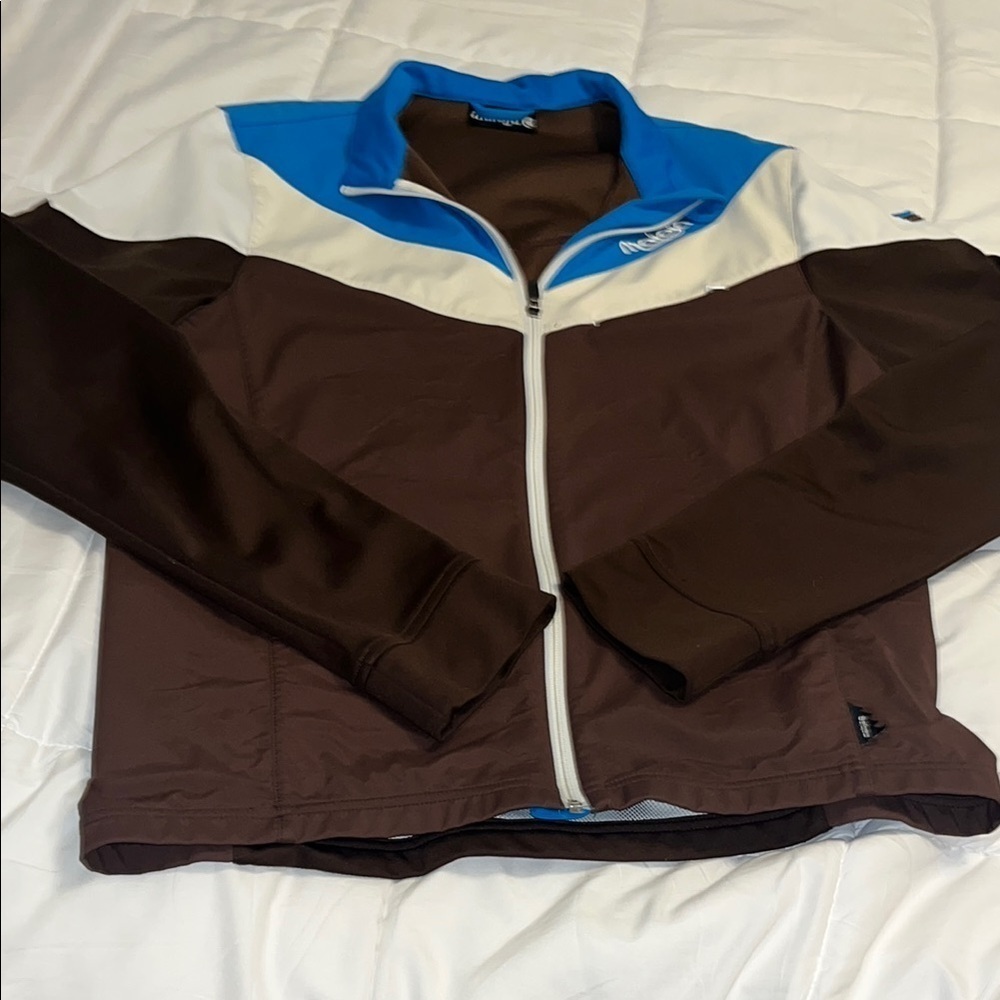 Maloja men’s Brown and Blue Zip-Up Jacket size medium